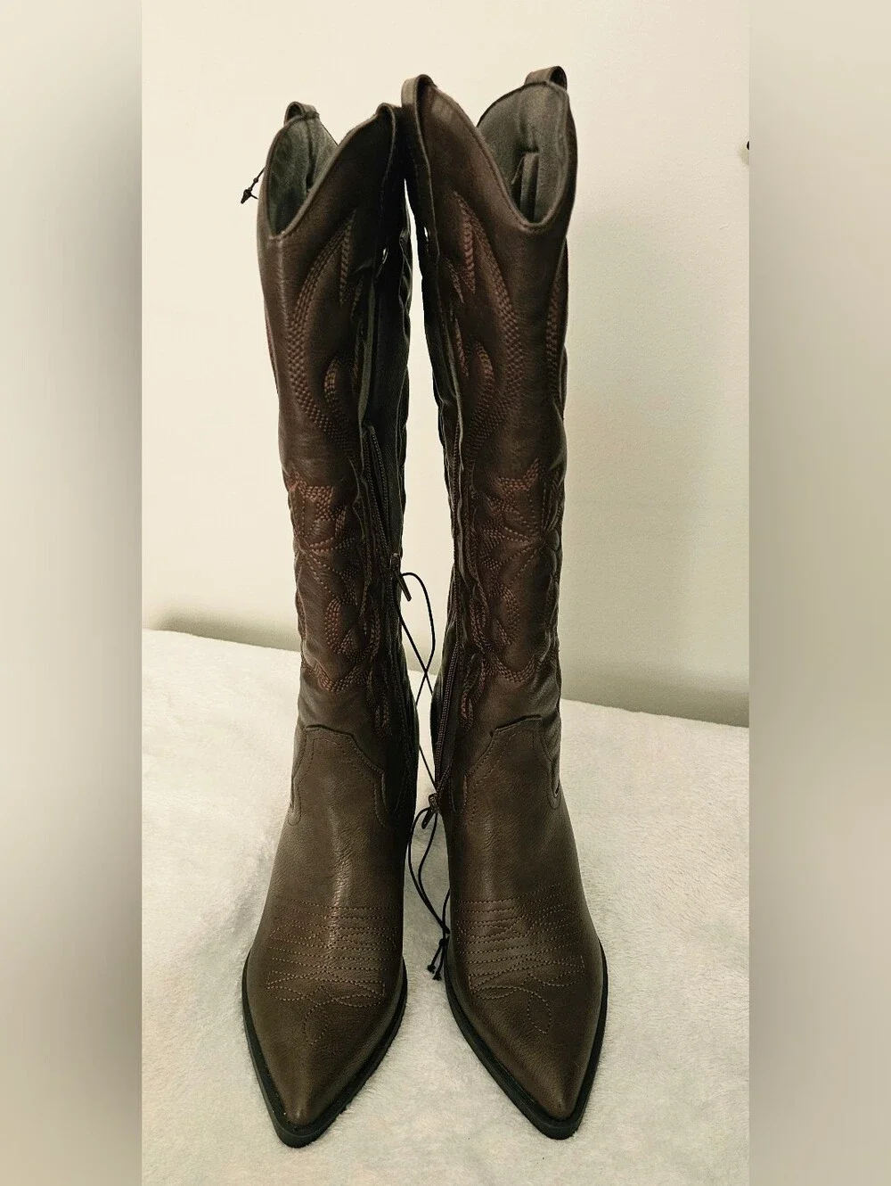 Forever 21 New Faux Leather Brown Women’s Tall Cowgirl Boots Knee-High Sz 7